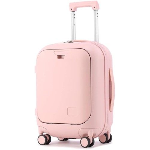 Carry On Luggage, Durable Hardside Suitcases with Front Laptop Pocket, and Lock Spinner Carry on Hardshell Lightweight 18in 20in 24in (Pink, 18 inch)