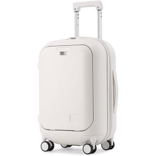 Skycare Carry On Luggage, Durable Hardside Suitcases with Front Laptop Pocket, and Lock Spinner Carry on Hardshell Lightweight 18in 20in 24in (White, 18 inch)